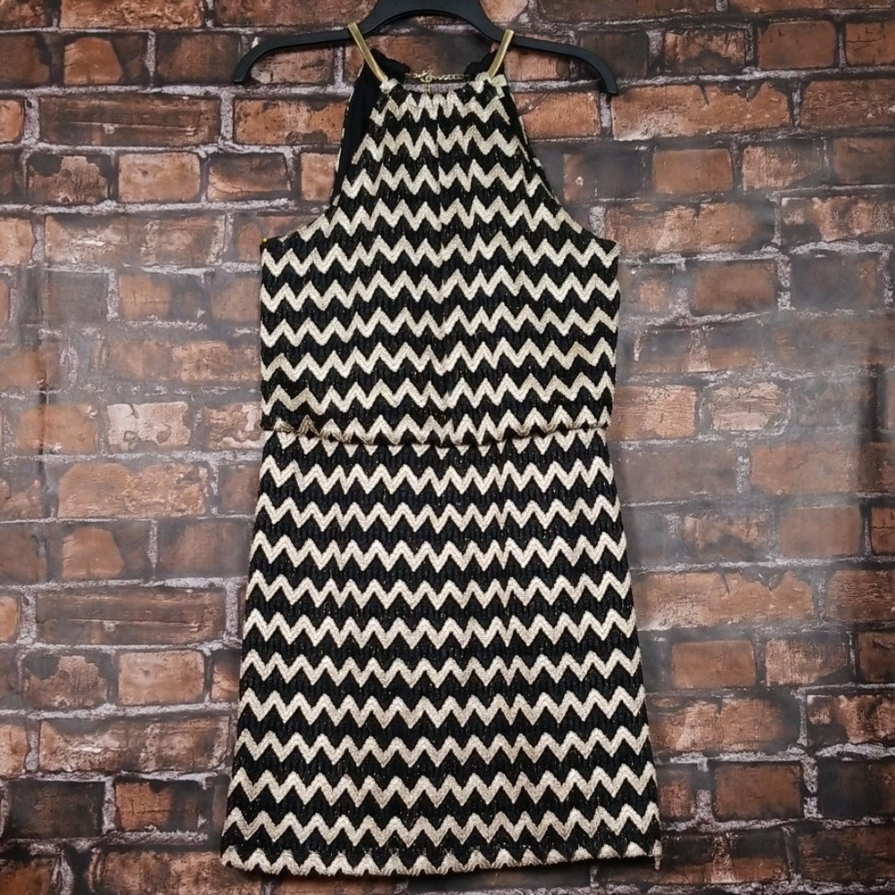 Prelude| Sleeveless Black/Gold Mini Dress
